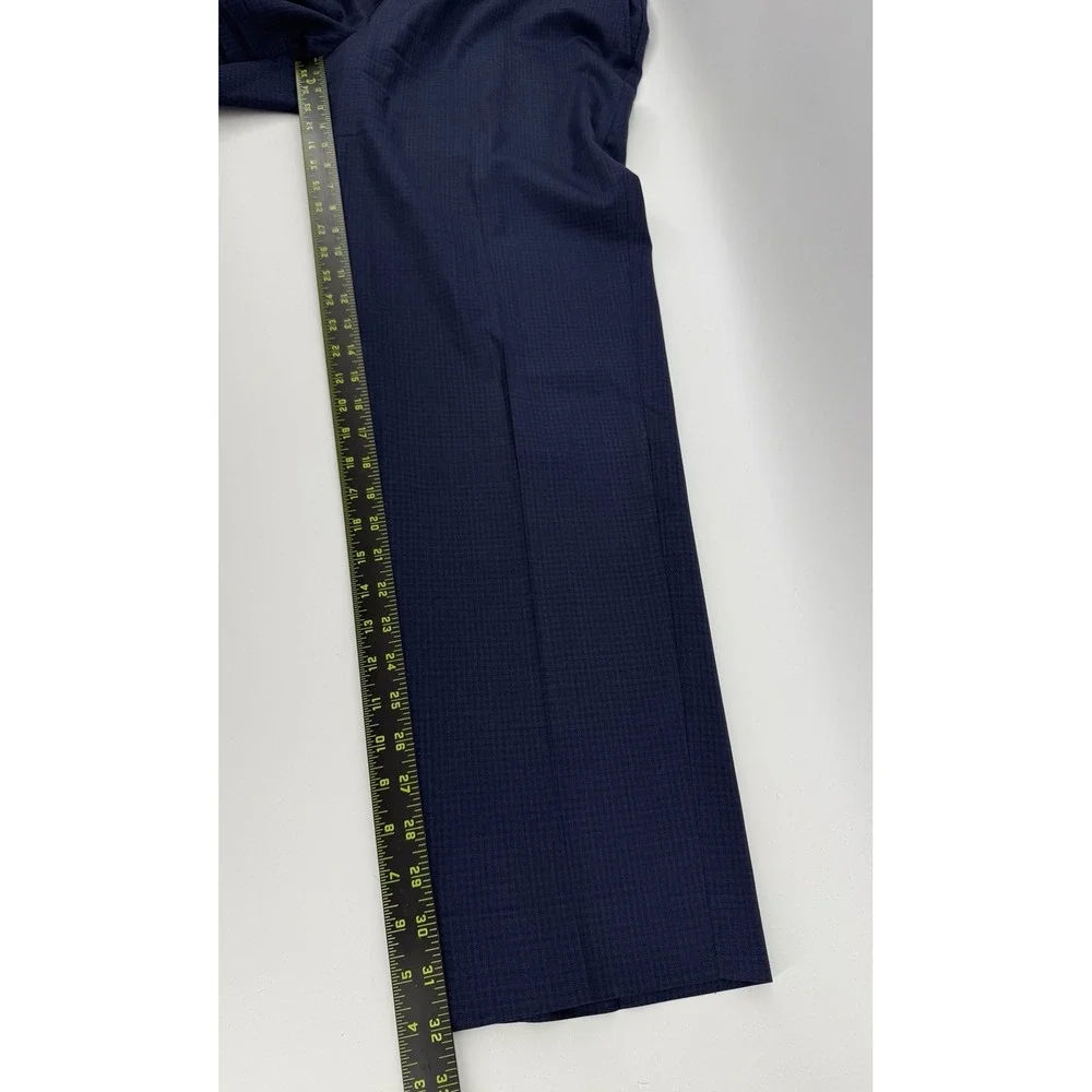 Hickey Freeman Men‎ 40x32 Navy Blue Gingham Check Wool Slacks Trousers